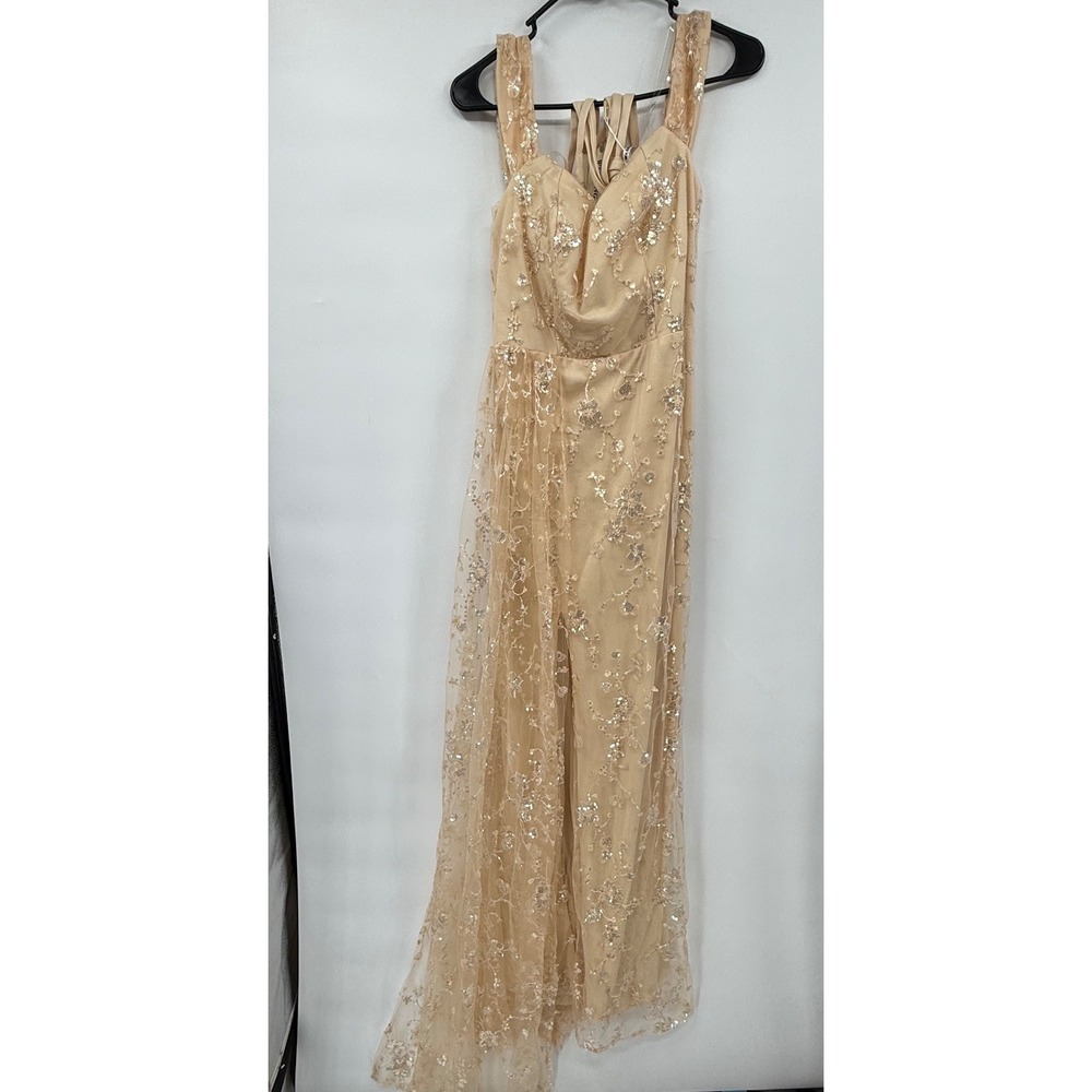 Pretty More Size 8 Gown Women Champagne Sequined Floral Corset Back Prom Dress